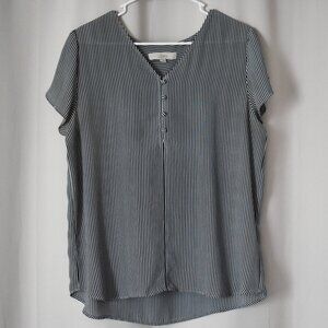 Loft Navy and White Button Down Tulip Short Sleeve Blouse